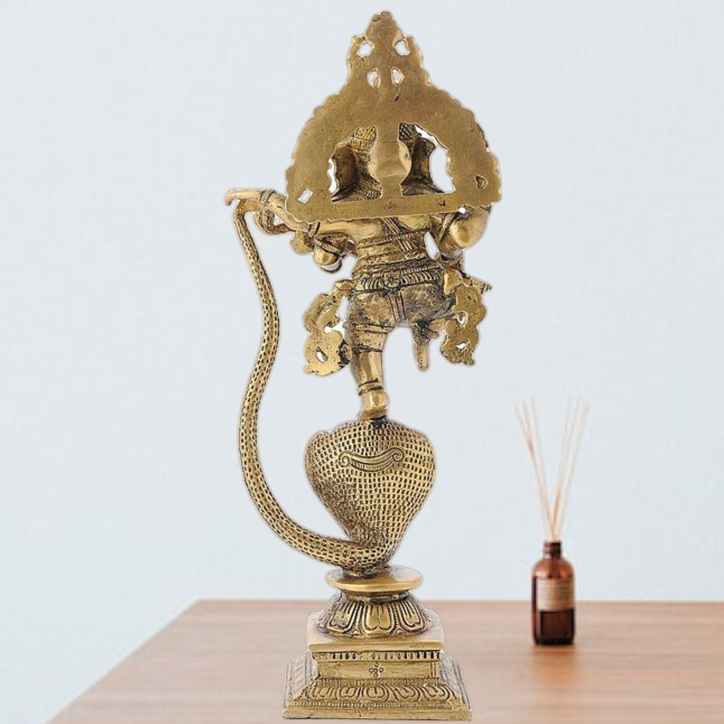 Brass Dancing Ganesha Playing Veena on Kalinga Naag Statue 10"
