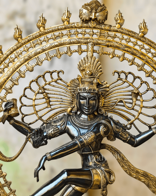 Brass Dancing Shiva as Nataraja Statue – Black & Gold Finish, 46.5 Inch