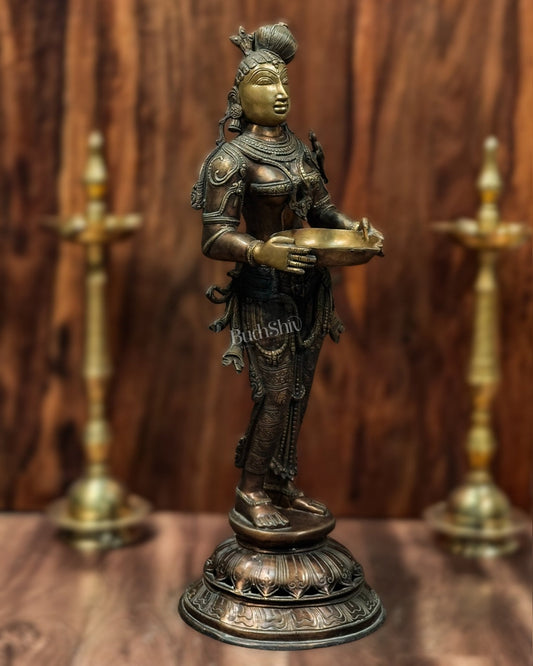 Pure Brass Deep Lady Vilakku with Bronze Finish – 36" Traditional Lamp