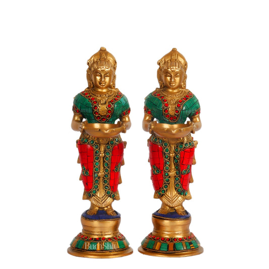Brass Deep lakshmi/ Brass Deep Lady/ Brass Pavaai vilakku 9" Stonework