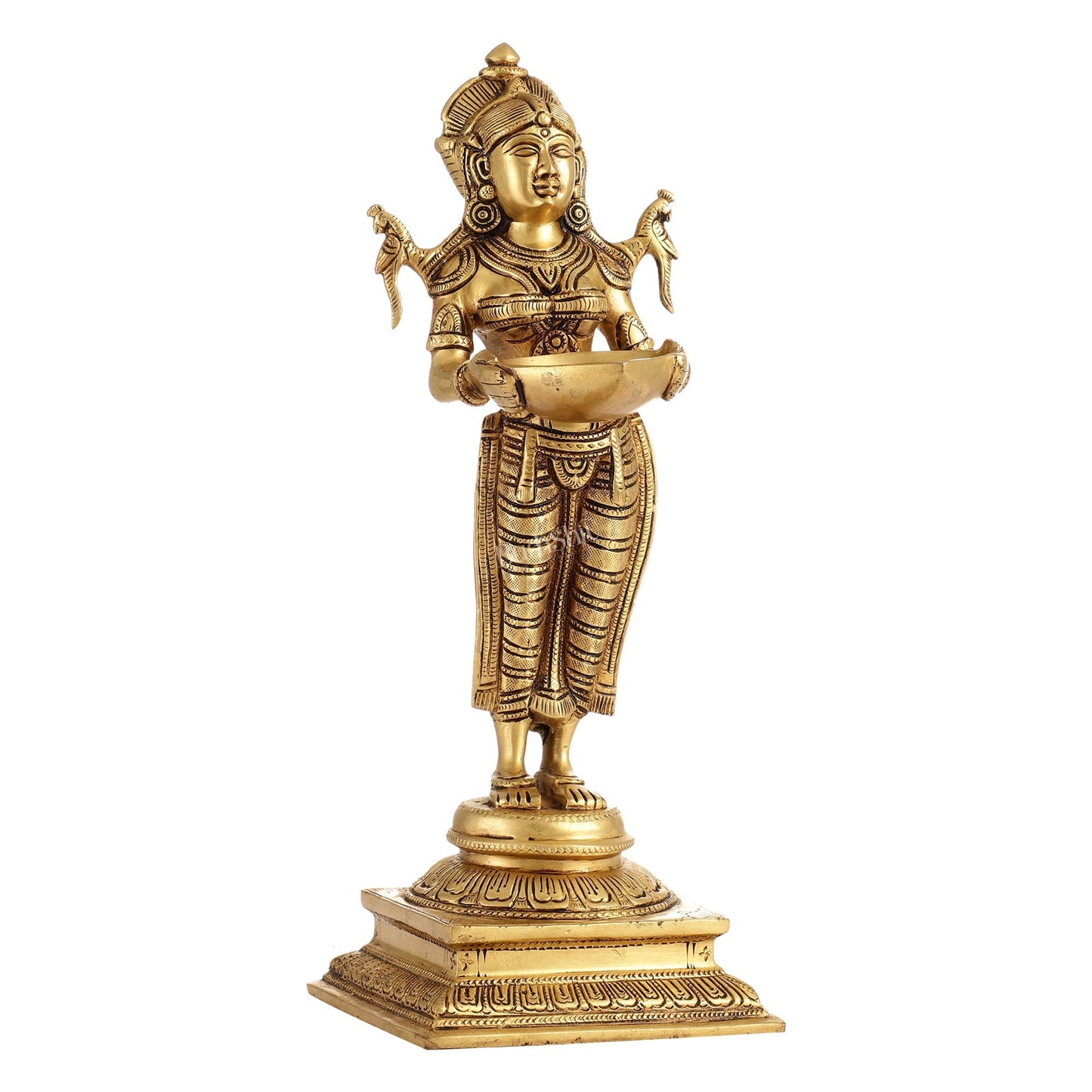 Brass Deep Lakshmi Statue with Diyas | Handcrafted Lady Statue 14"