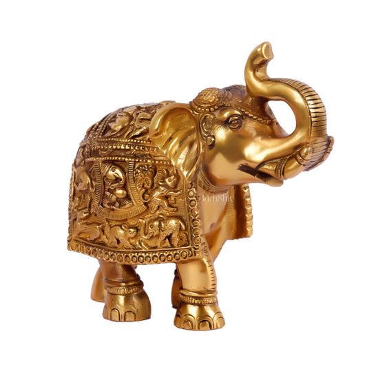 Brass Engraved Elephant Statue table accent 7"