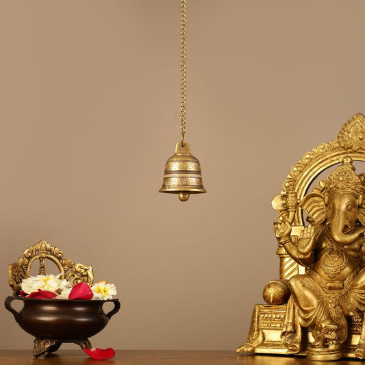 Brass Engraved hanging bell 3 inch diameter