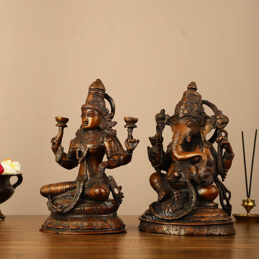 Brass Ganesh Lakshmi Idols - 11"