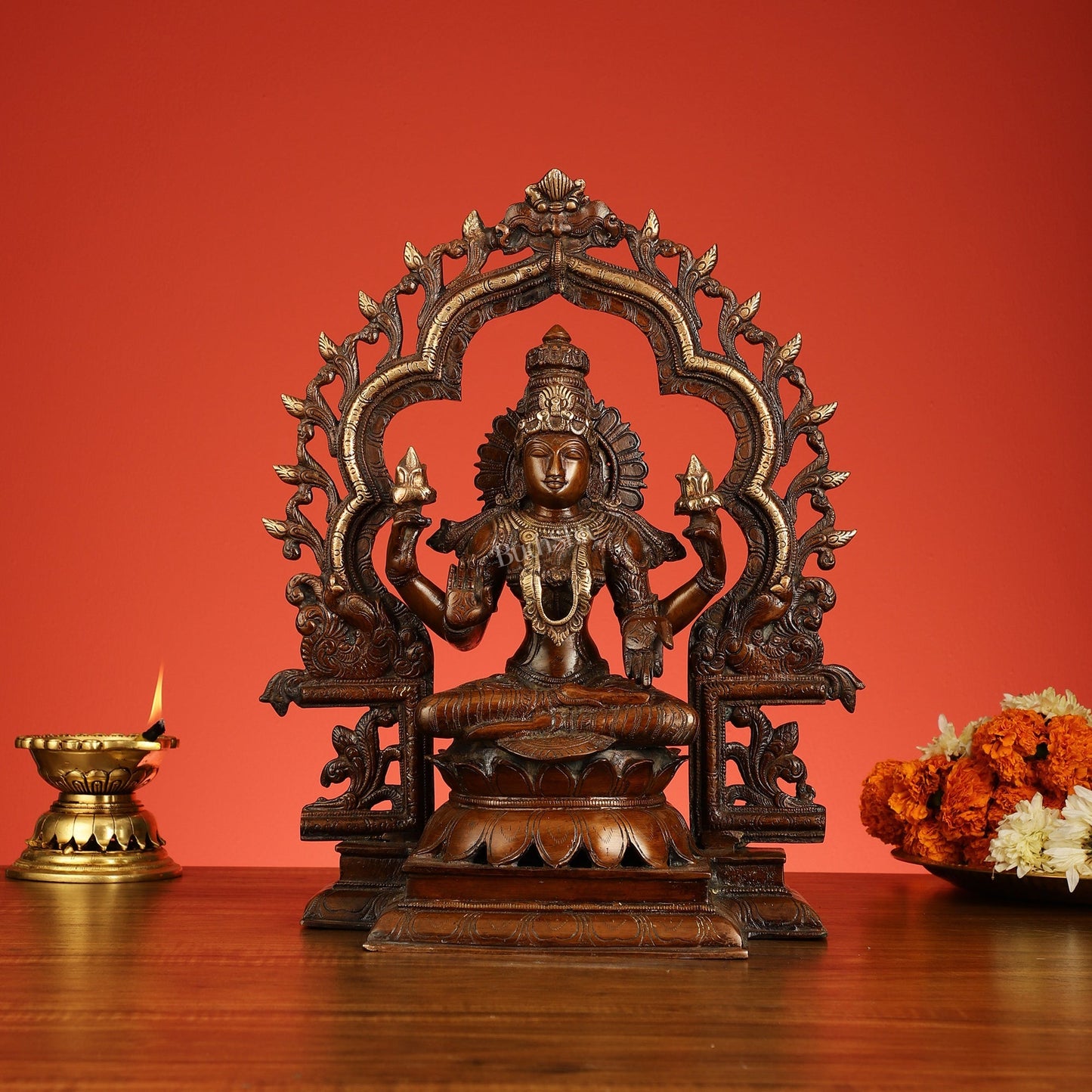 Brass Ganesh Lakshmi Large - Antique Bronze Finish - 16 Inch