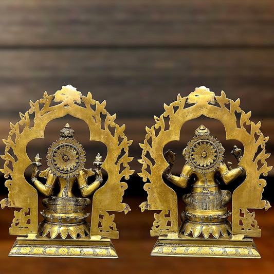Brass Ganesh Lakshmi Large Idols - Antique Finish - 16 Inch