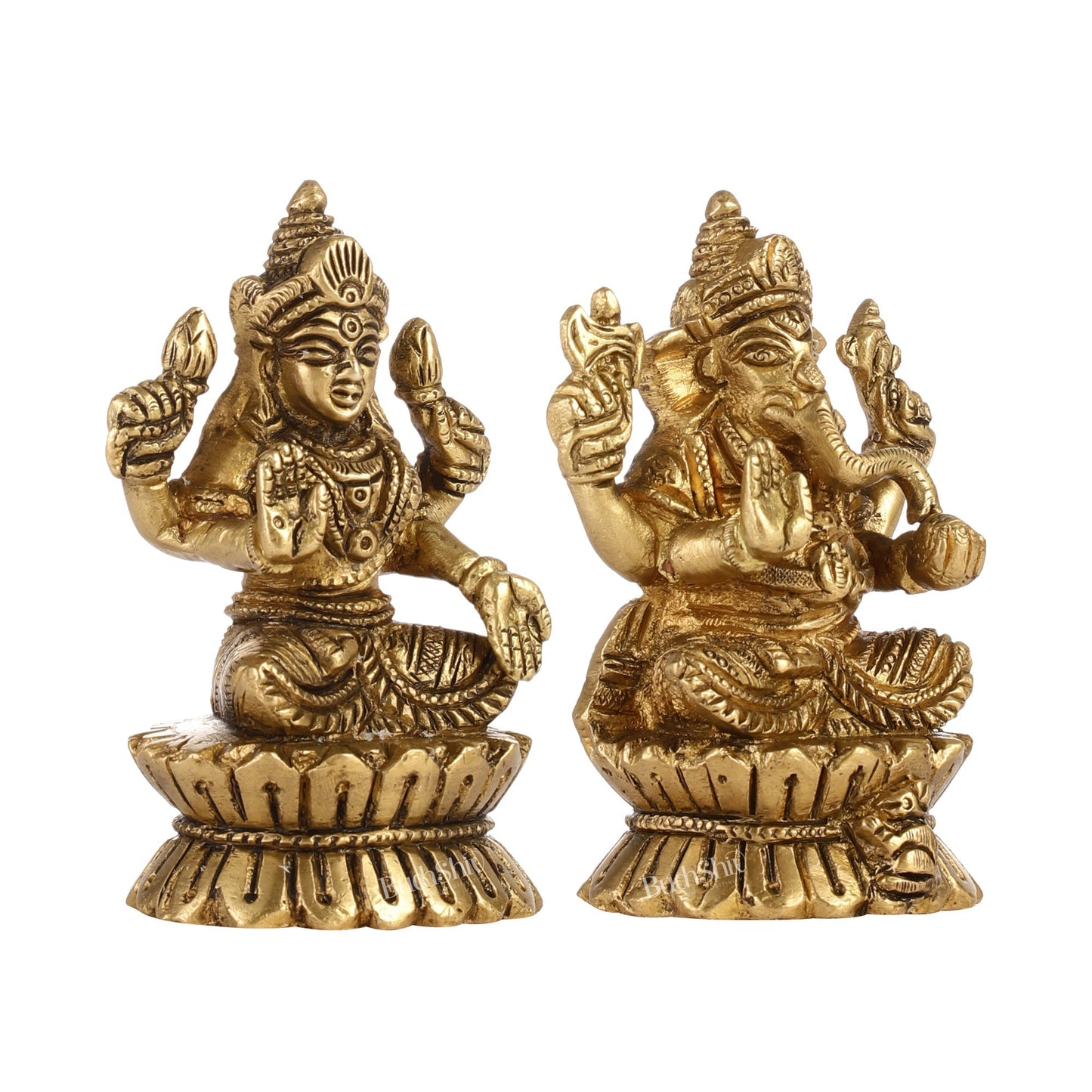 Brass Ganesha and Lakshmi Idols Pair | Height 4.5 inch