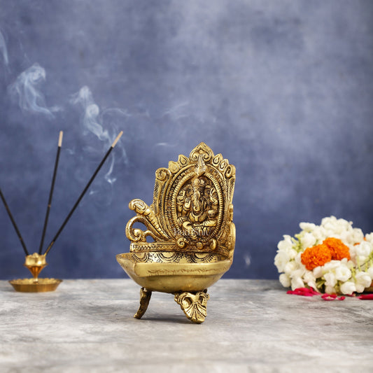 Brass Ganesha Diya Oil Lamp - 7 Inch