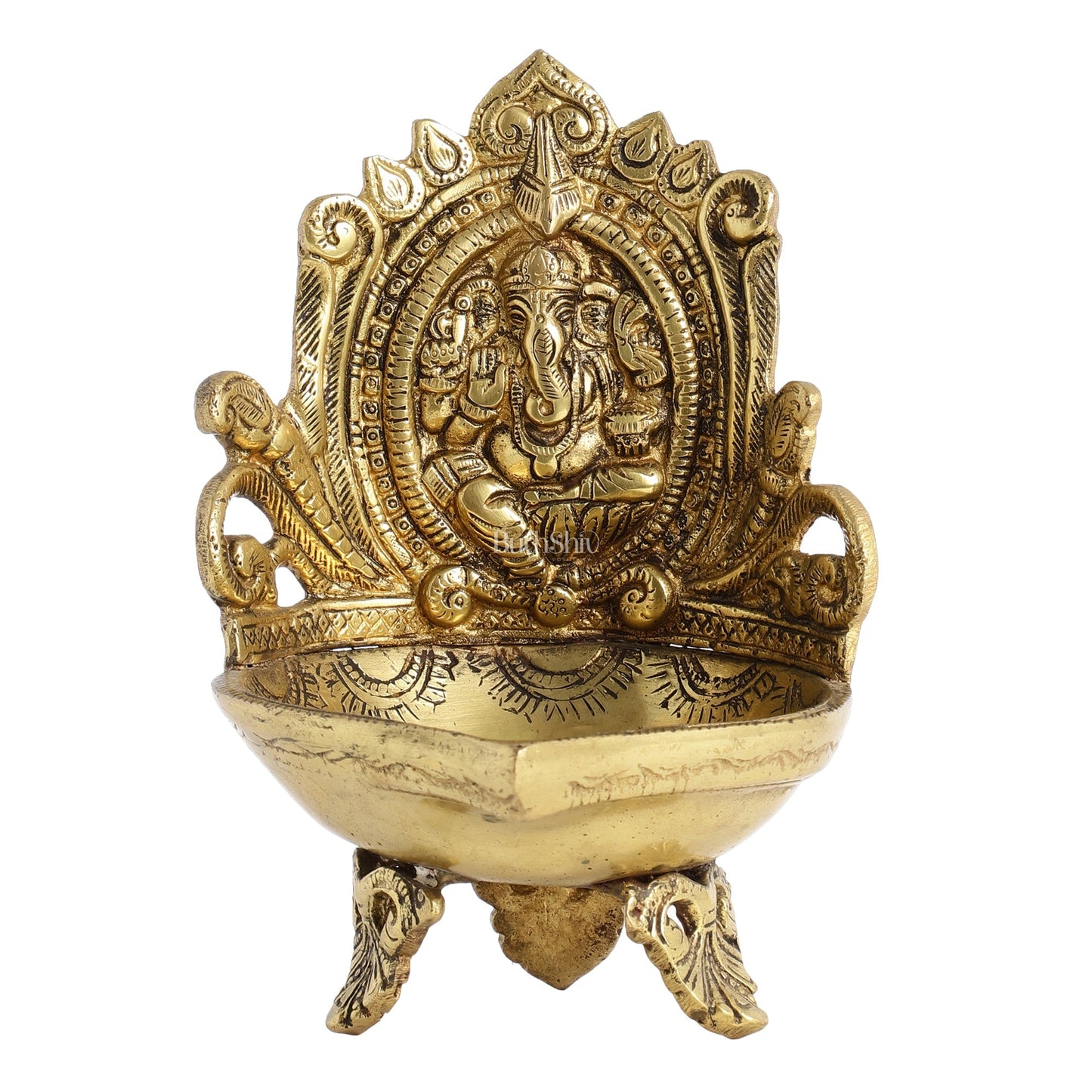 Brass Ganesha Diya Oil Lamp - 7 Inch