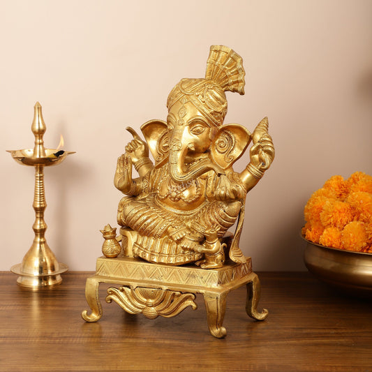 Brass Ganesha Idol - 16.5 Inch