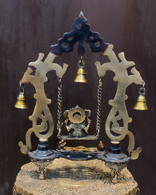 Brass Ganesha on swing with three diyas 13"