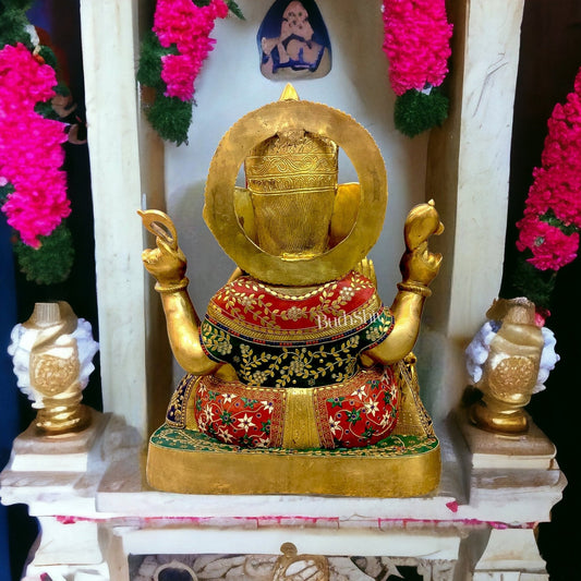 Brass Ganesha Statue 22" with stonework