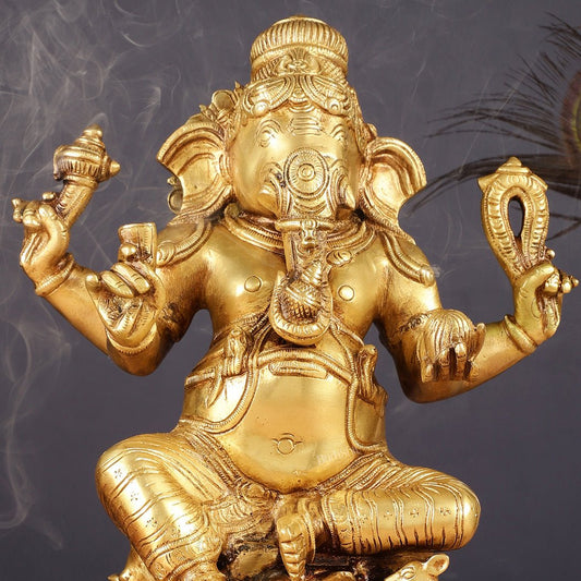 Brass Ganesha Statue - Divine Chola art 12" Right side trunk