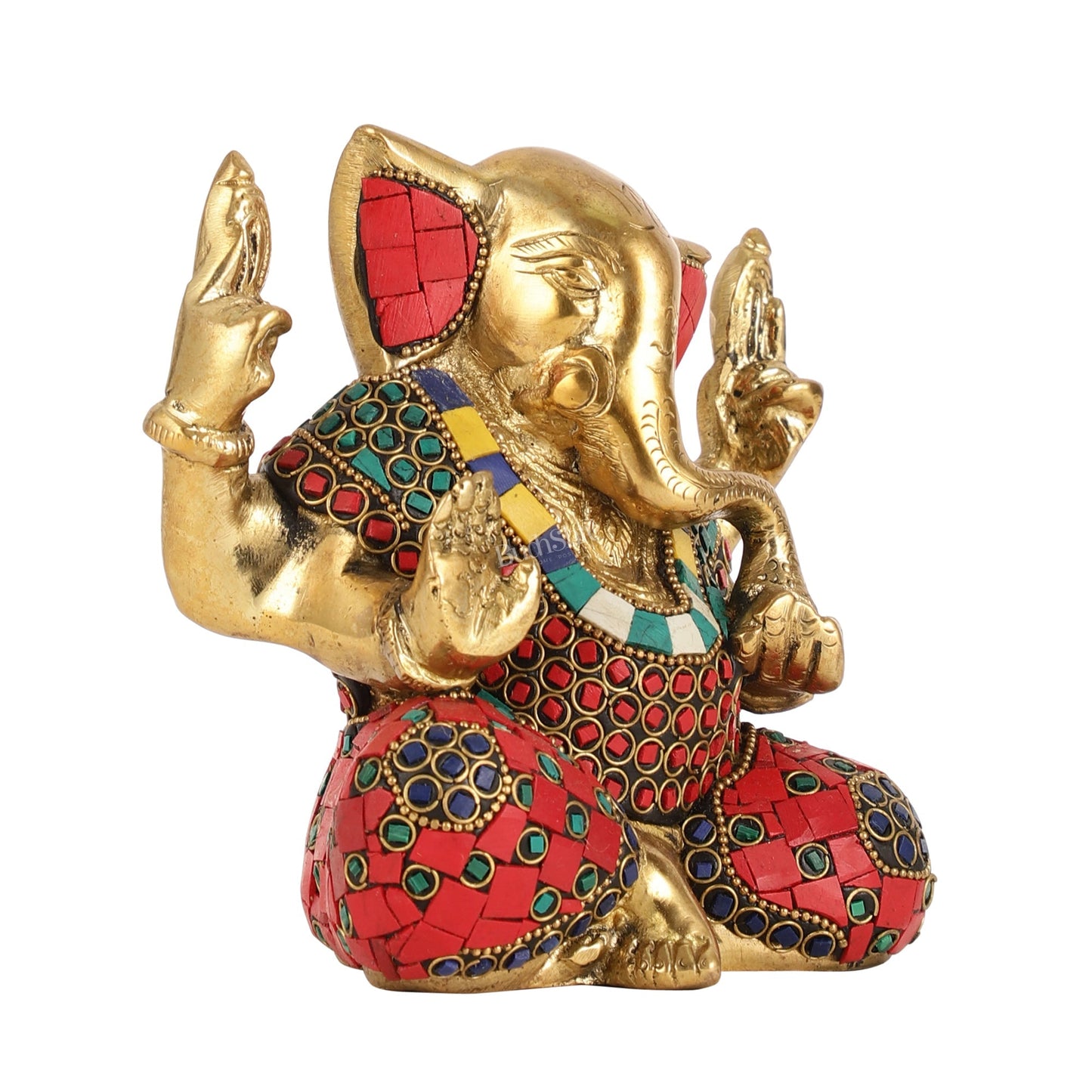 Brass Ganesha statue with tilted head 7 inch