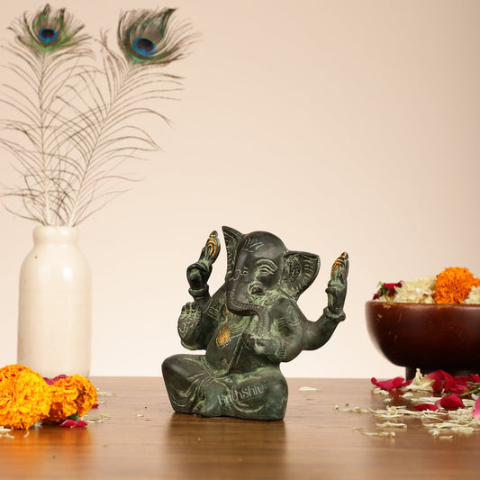 Brass Ganesha statue with tilted head 7 inch