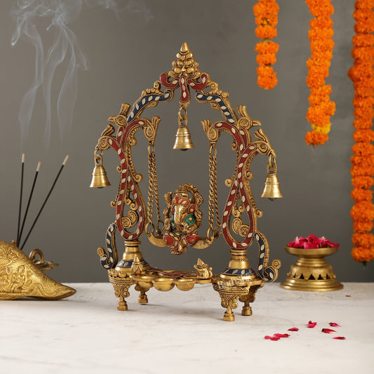Brass Ganesha Swing for Home Decor - 13.5" Tall, 2.4kg