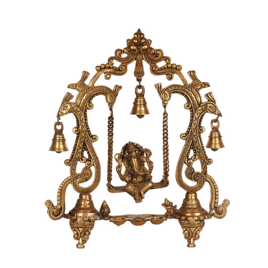 Brass Ganesha Swing with Three Diyas - Handcrafted Perfection