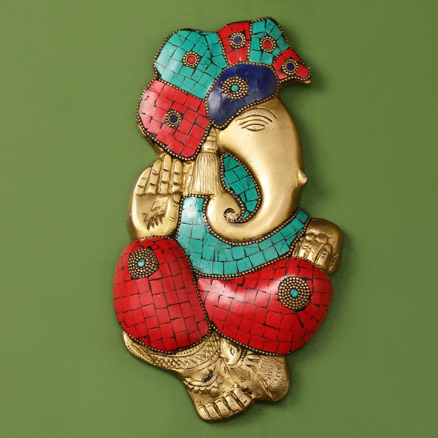 Brass Ganesha Wall Hanging with Blessing Hand - 9.5 x 5 inch