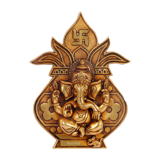 Brass Ganesha with Kalash and swastik Wall Hanging 10"