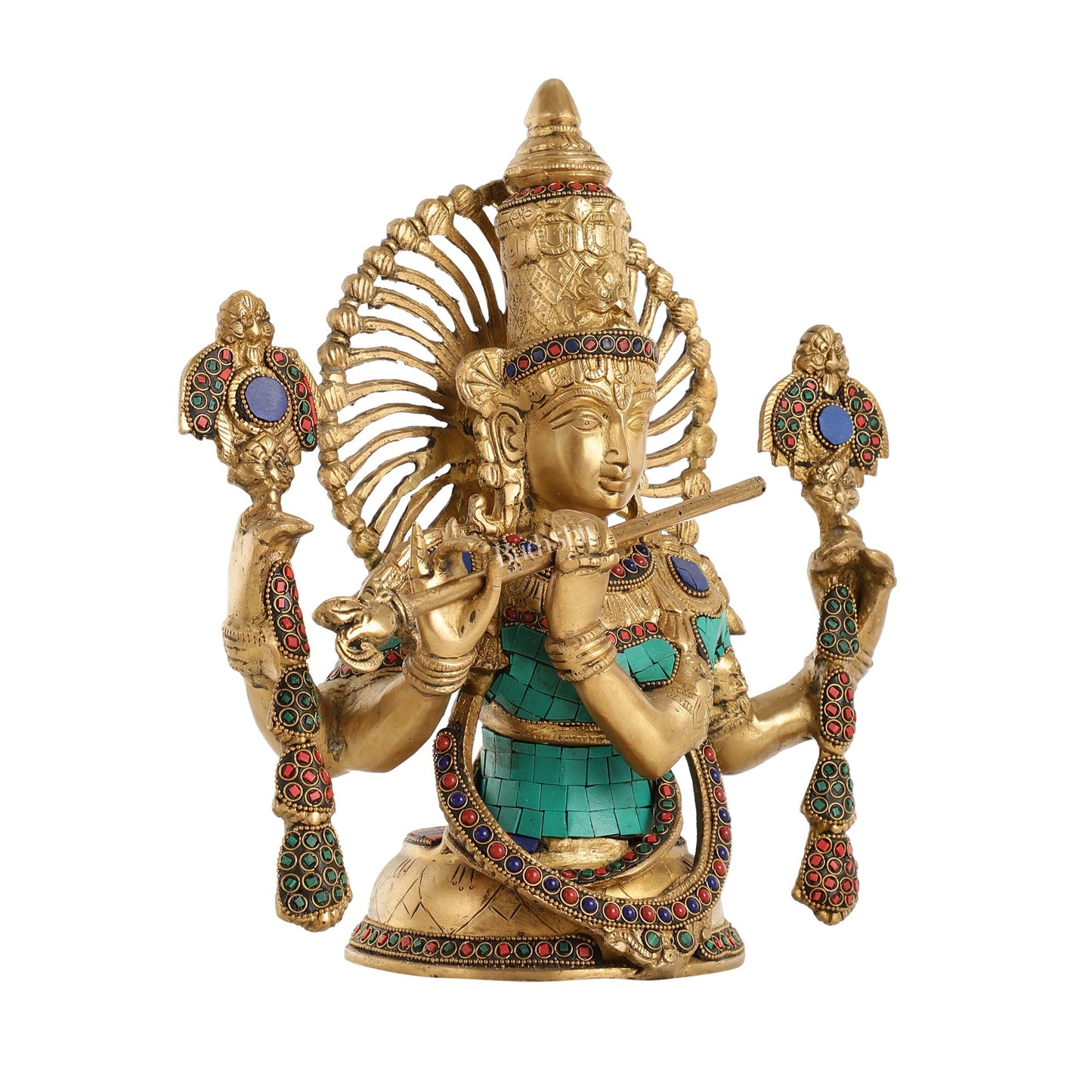 Brass Half Body Lord Krishna Bust Table Accent - 13.5