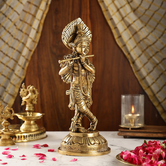 Brass Handcrafted Ever Smiling Shri Krishna idol - 15 "