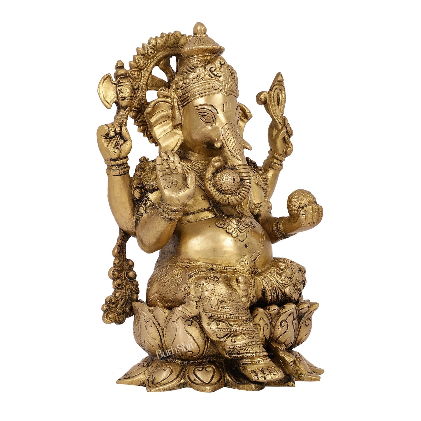 Brass Handcrafted Ganesha idol with trunk on right side 12 inch