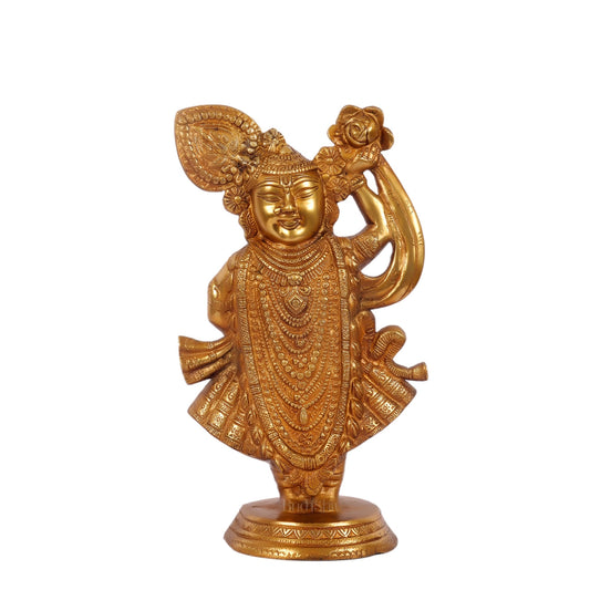 Brass Handcrafted Lord Shrinath Ji Statue | From Nathdwara | Height 13 Inches | Golden Finish