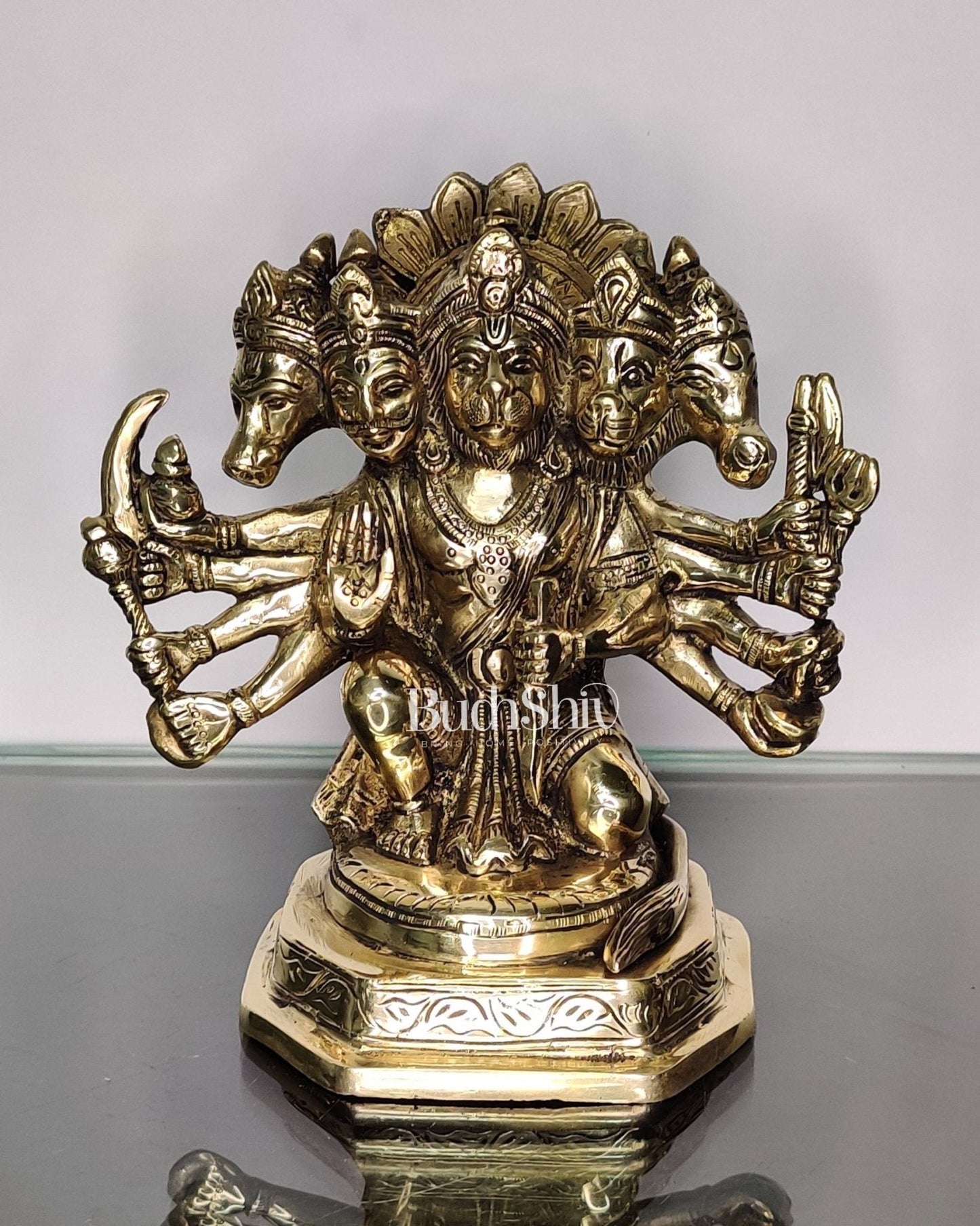 Brass Handcrafted Panchmukhi Hanuman Statue | 7" Height