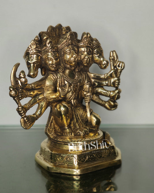 Brass Handcrafted Panchmukhi Hanuman Statue | 7" Height