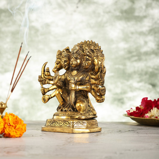 Brass Handcrafted Panchmukhi Hanuman Statue | 7" Height