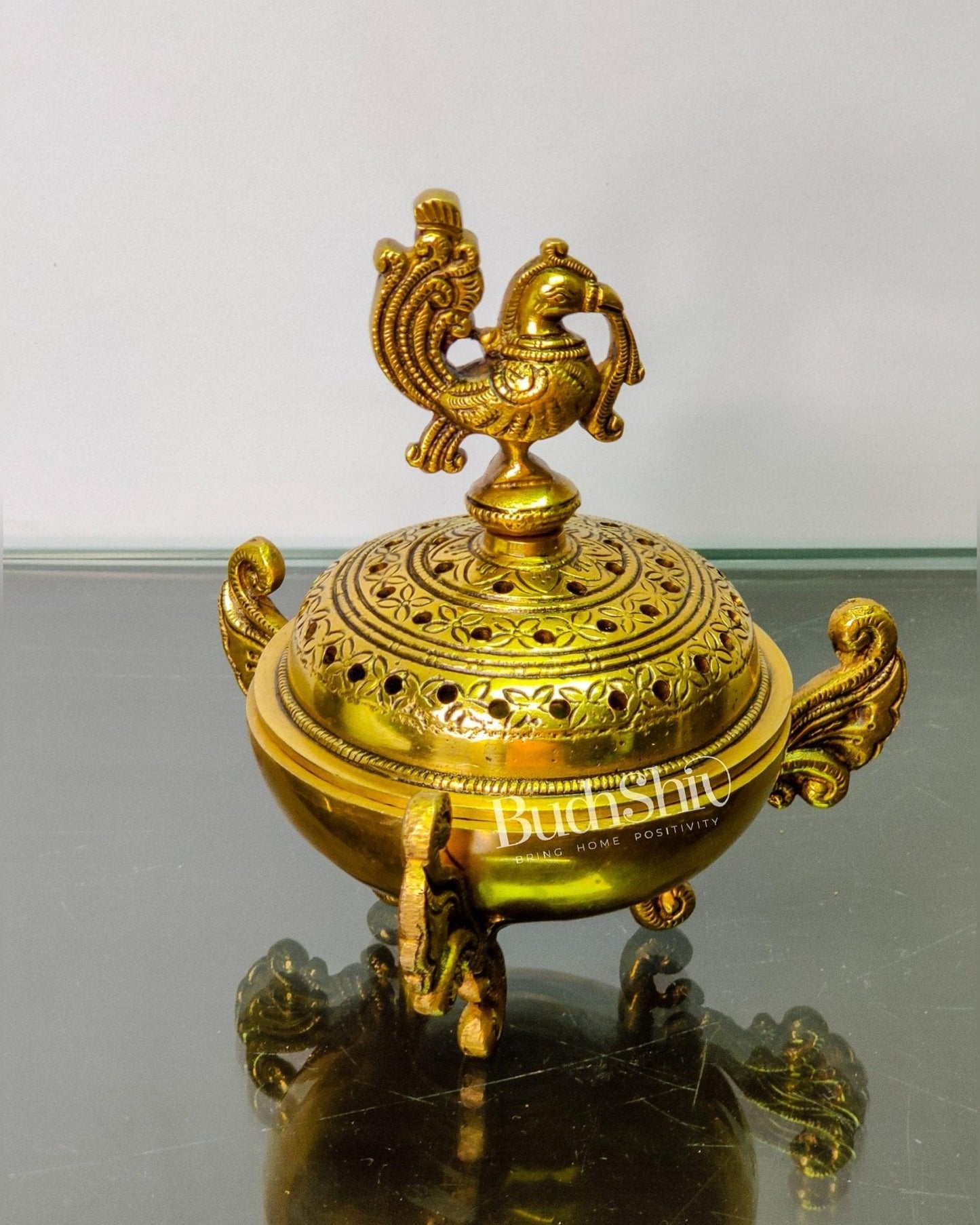 Brass Handcrafted Peacock Dhoop Dhani | Loban and Dhoop Burner 7 inch