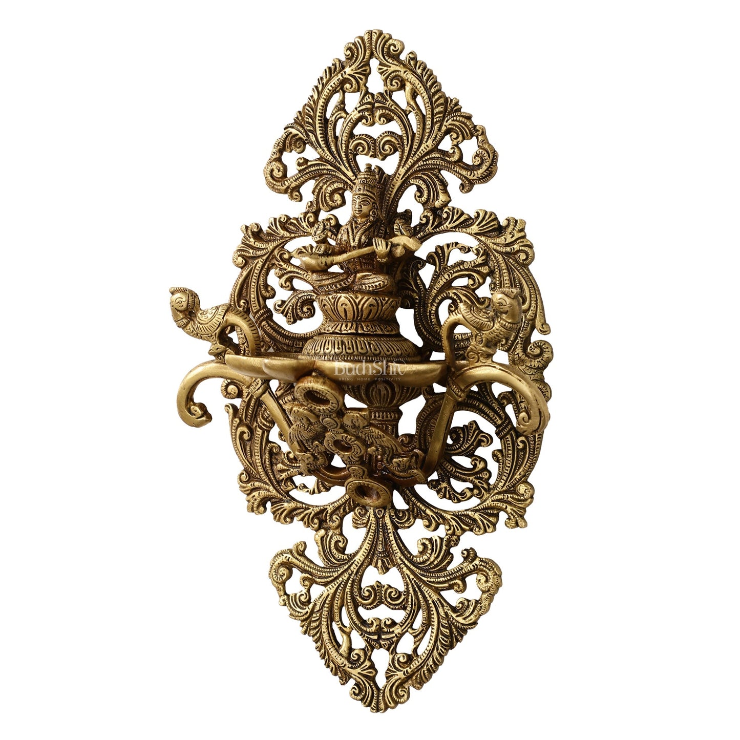 Brass Handcrafted Saraswati Wall Hanging Diya - 13 inch x 8 inch