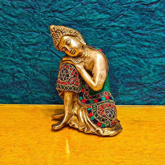 Brass Handcrafted Thinking Buddha Statue 6"