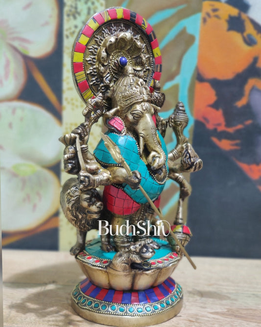 Brass Kana dhrishti Ganesha statue 12"
