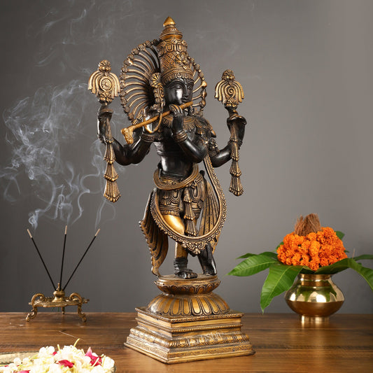 Brass Krishna 4 arms Statue | Black | Height 24 Inch