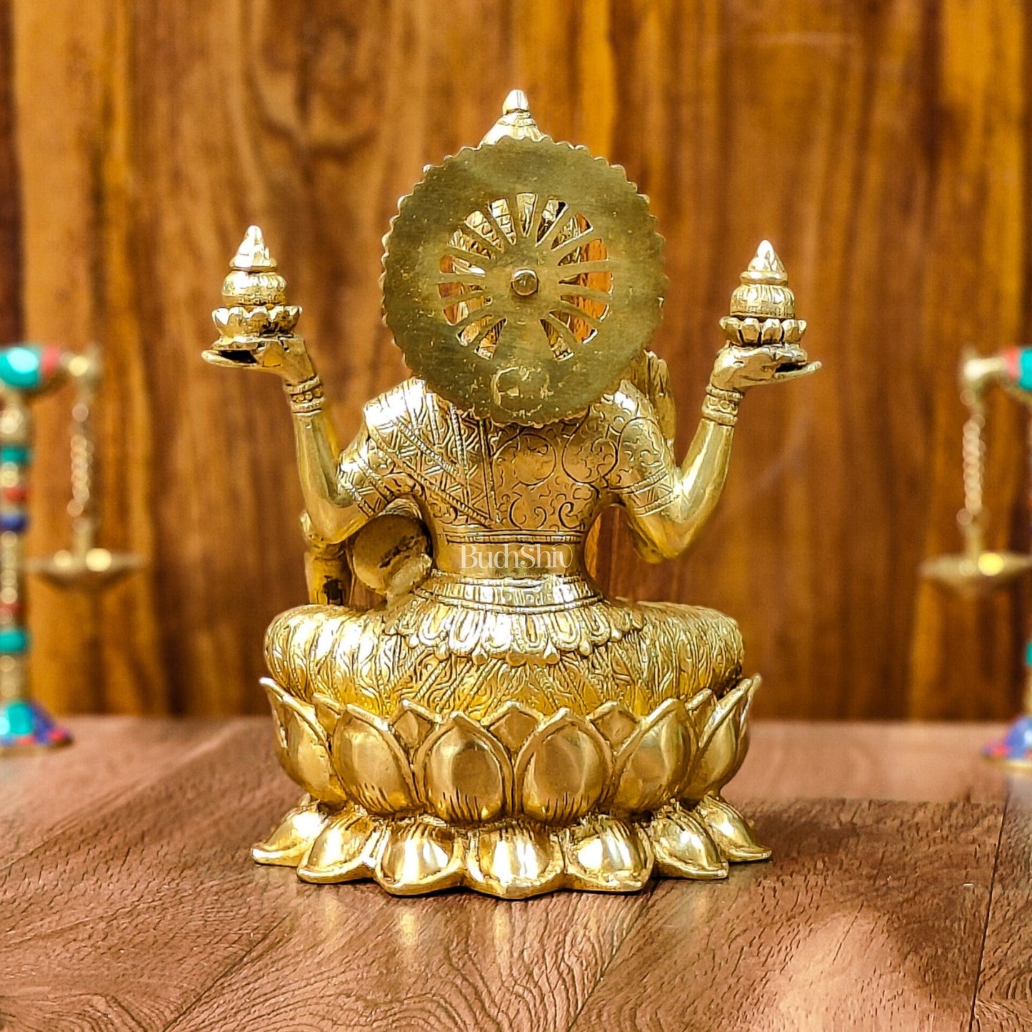 Brass Lakshmi Idol with Golden Finish | 12" Height | Exquisite Craftsmanship