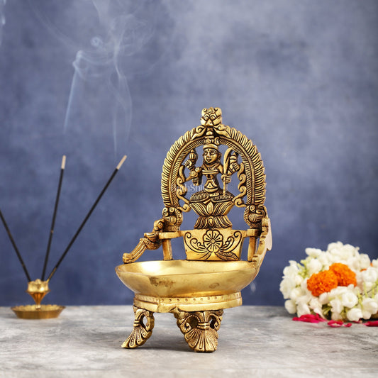 Brass large Rajarajeshwari Kamakshi amman Kamatchi oil lamp 9"
