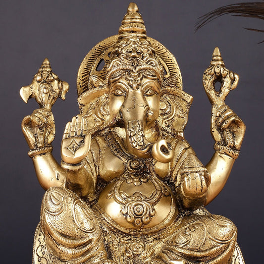 Brass Lord Ganesha Statue with Oval Base 10"