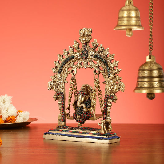 Brass Lord Ganesha Swing Idol - 10 inch