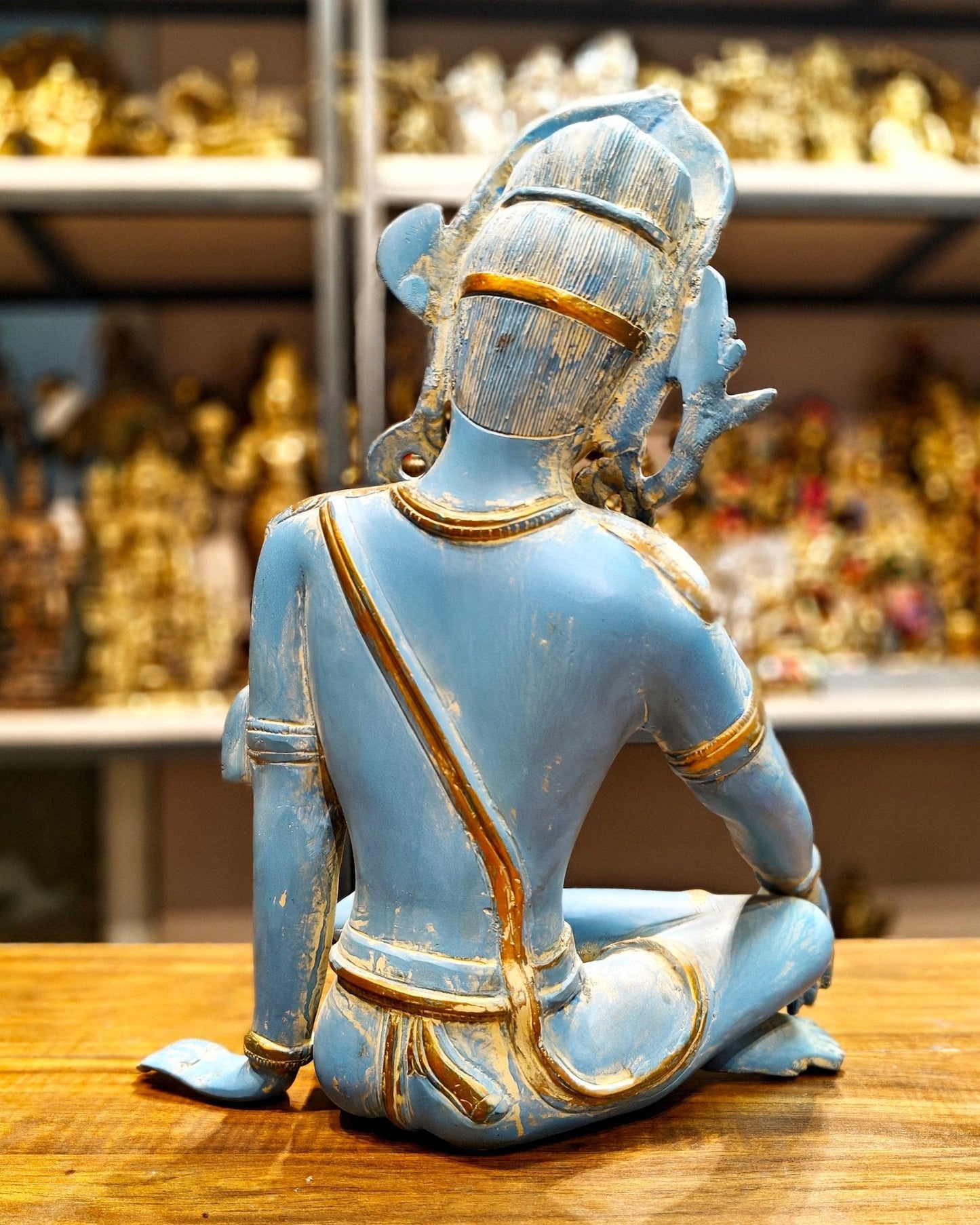 Brass Lord Indra Dev Idol with Blue Patina - 14 inch