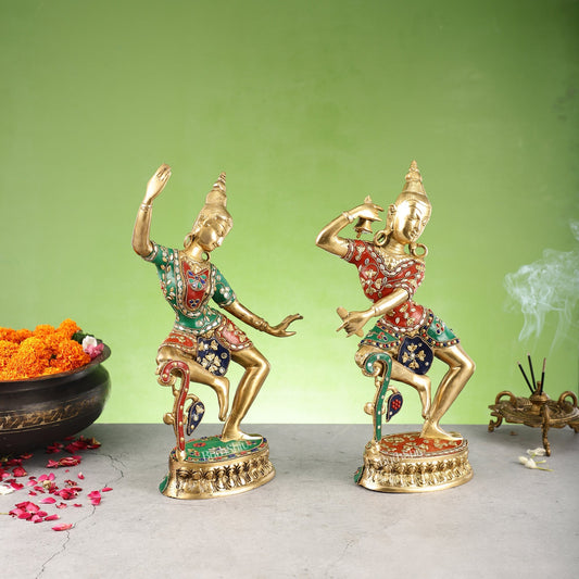 Brass Lord Shiva and Parvati Dancing Idols 15 inch