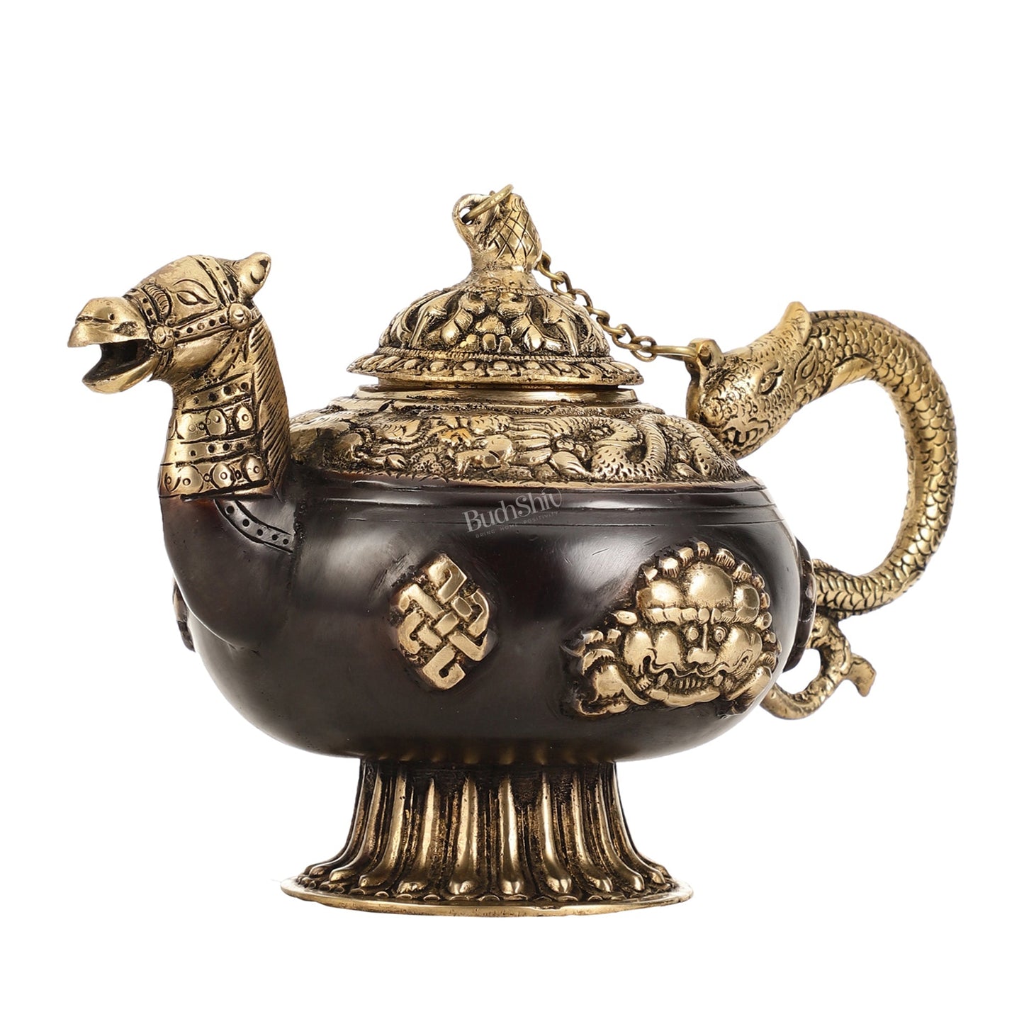 Brass Monastery Kettle for ritual Dragon and horse