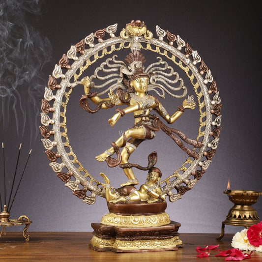 Brass Nataraja Statue with Om Three-Tone Finish - 20 Inch Sculpture