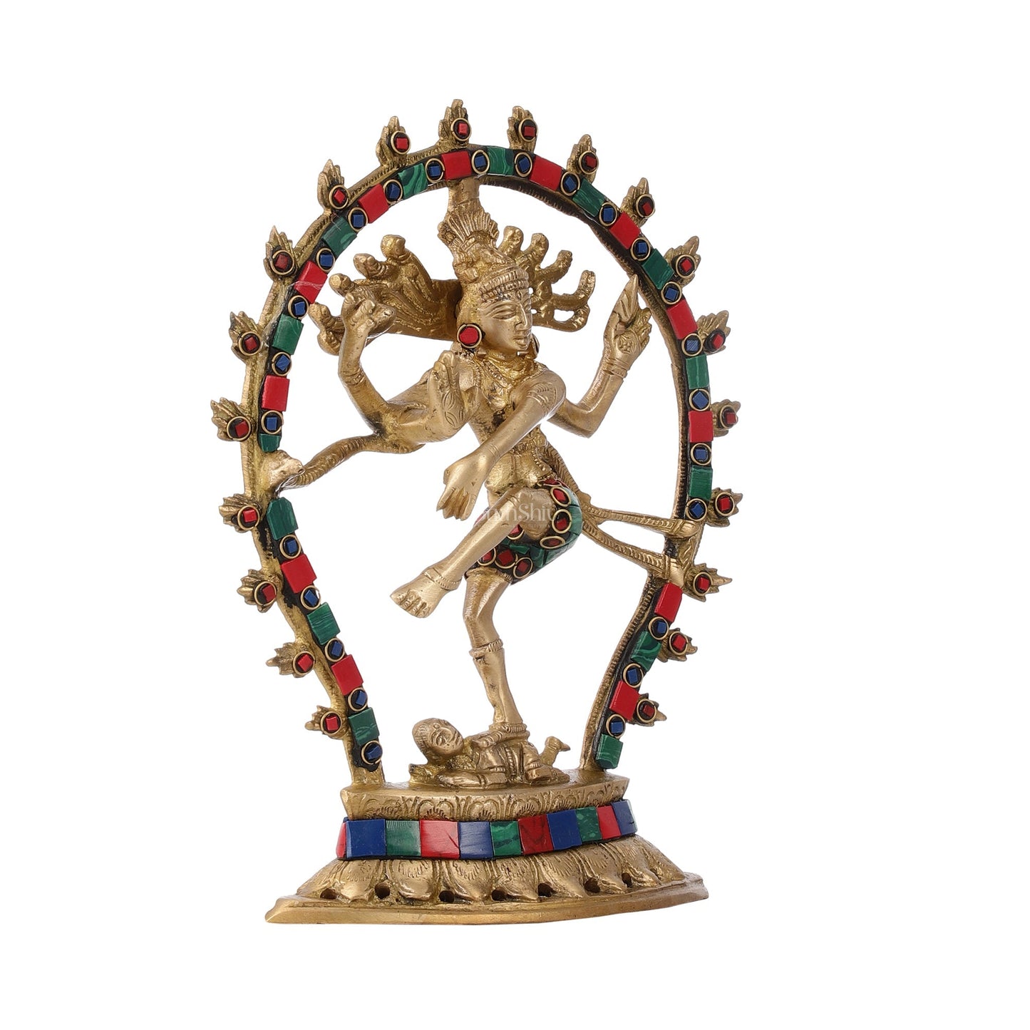 Brass Nataraja with stonework 9"