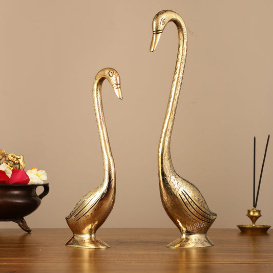 Brass Pair of Swans Showpiece - 15" Height | Elegant Home Decor