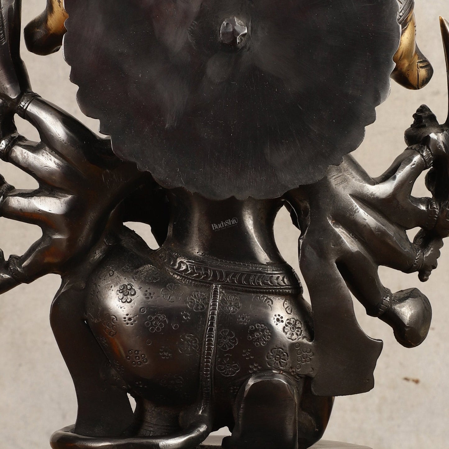 Brass Panchmukhi Hanuman Statue - 11" Height, Black and Gold Finish