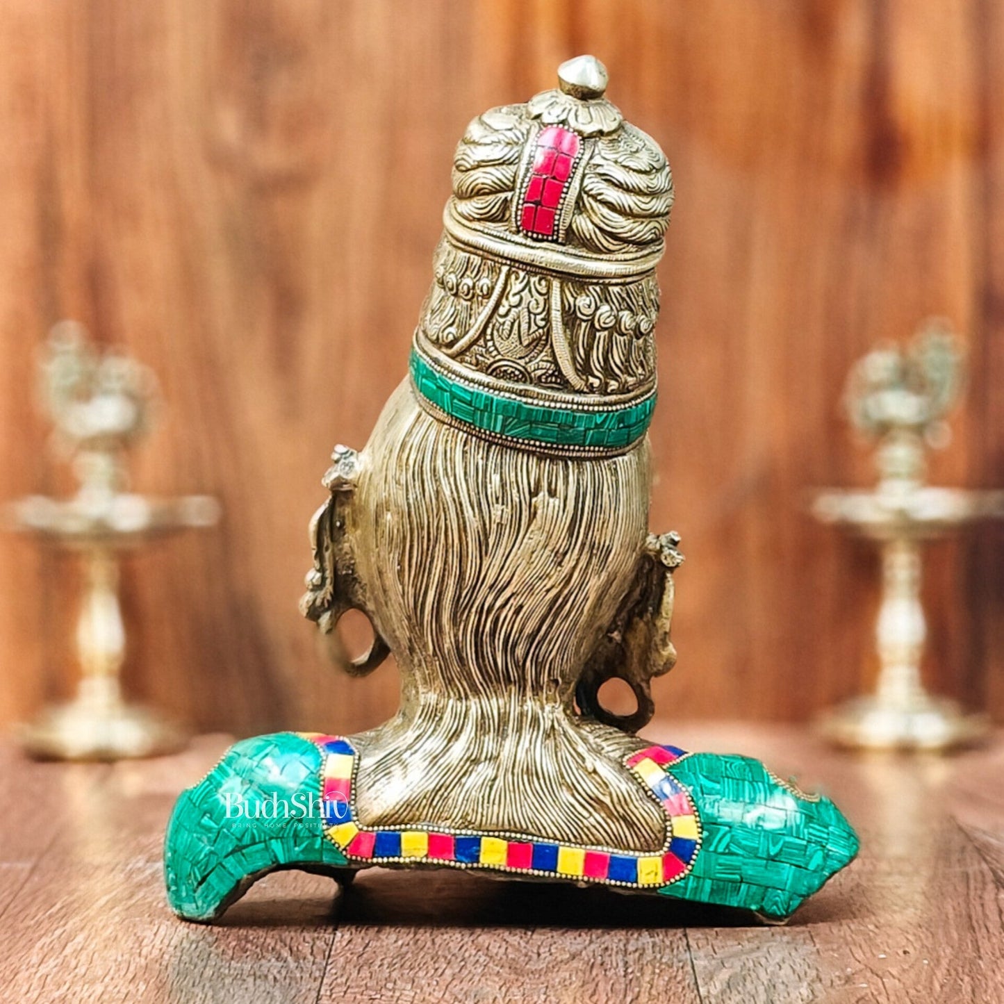 Brass Parvati Bust table accent 12" with stonework