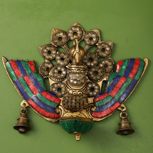 Brass Peacock Diya Oil Lamp Wall Hanging - 10x9x4 Inch
