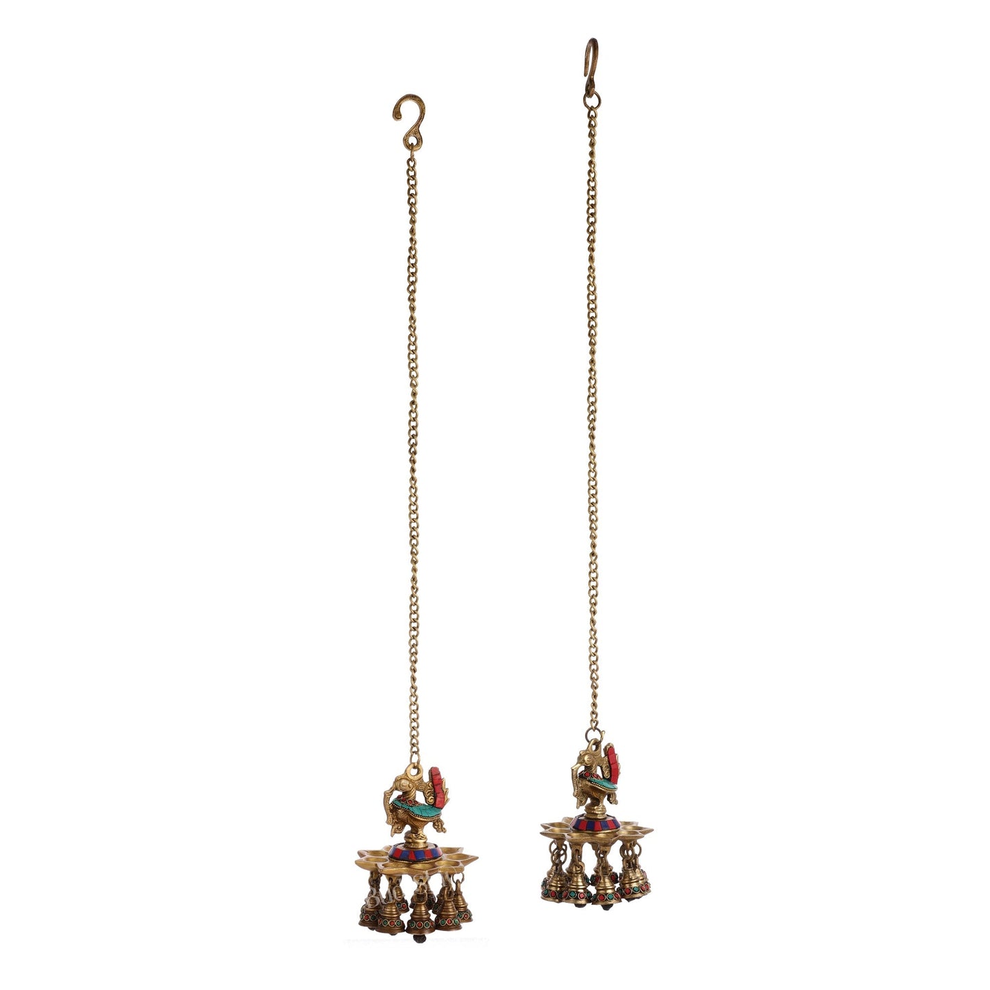 Brass peacock Hanging lamp pair 20"