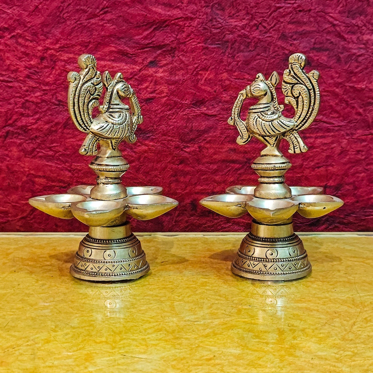 Brass peacock oil lamps 5"